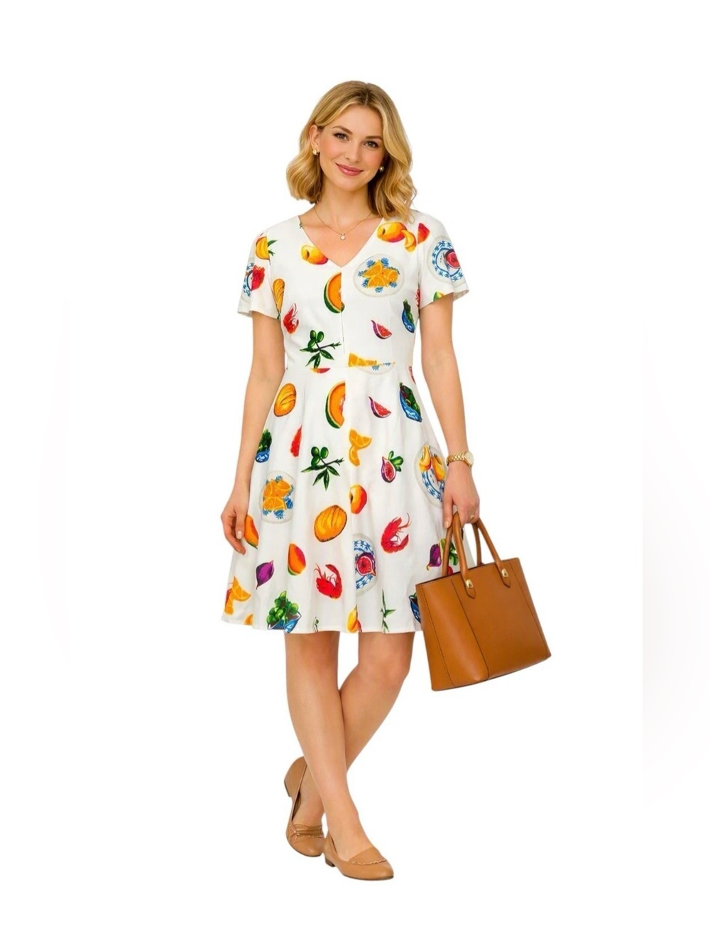 J.Crew linen blend flutter sleeve fit, and flare fruit dress 14 NWT